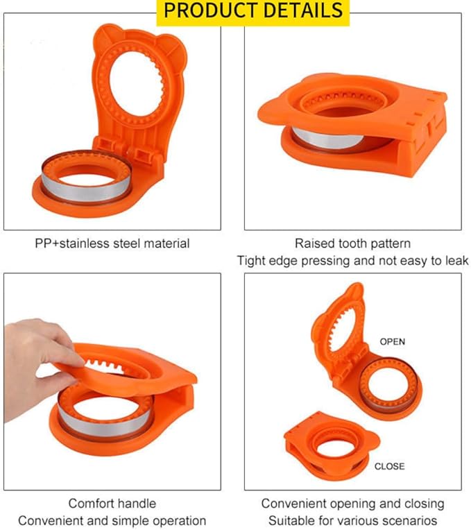 Uncrustable Sandwich Maker,Sandwiches Pocket Circle Shape 3.7Inch Sandwich Cutter and Sealer,Sandwich Cutter for Kids Breakfast and lunchboxes (Orange)