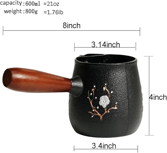 Handcrafted Cast Iron Teapot for Open Flame Brewing - Side Handle Tea Kettle for Milk Tea, Boiling, and Steeping - Traditional Tea Set (Plum Flower)