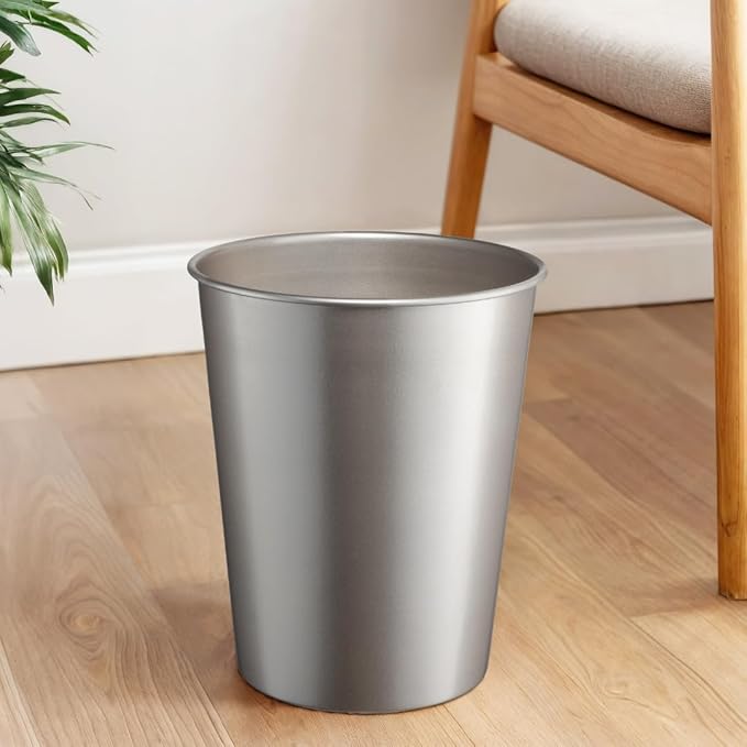 Monarch Abode Pewter Handcrafted Metal Wastebasket for Home Office Bedroom, Decorative Waste Basket, Modern Bathroom Garbage Can, Durable & Decorative Trash Bin, Pewter Bathroom Trash Can