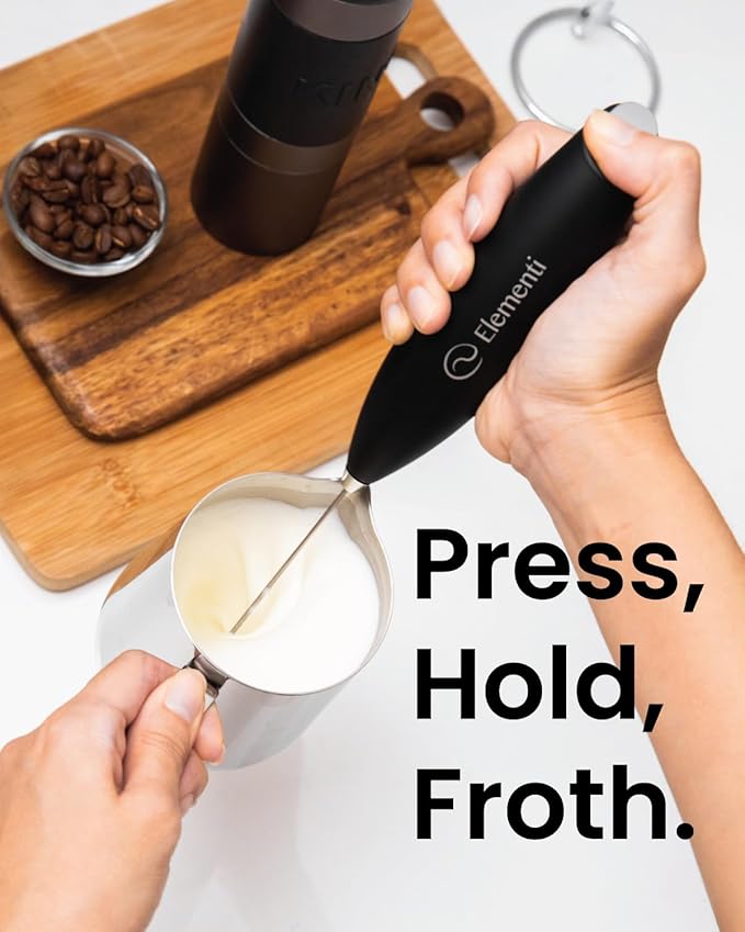 Elementi Electric Milk Frother with Stand - Drink Mixer Handheld Stirrer - Coffee Whisk - Pink Coffee Maker - Espumador de Leche - Hand Frother with Stand (Hot Pink)