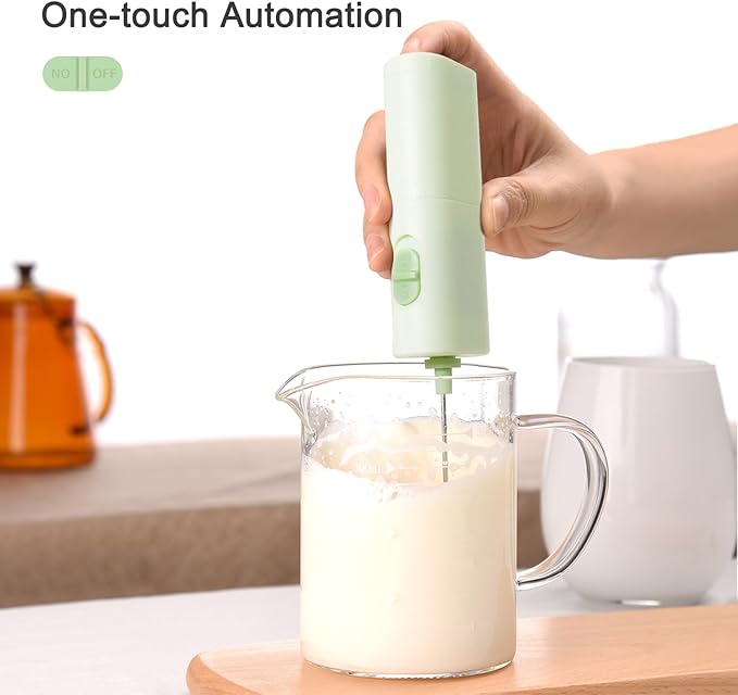 Powerful Electric Milk Frother, Battery Operated Drink Blender, Foam Maker Mixer, Milk Frother Handled for Coffee, Latte, Matcha, Protein Powder (Light Green)