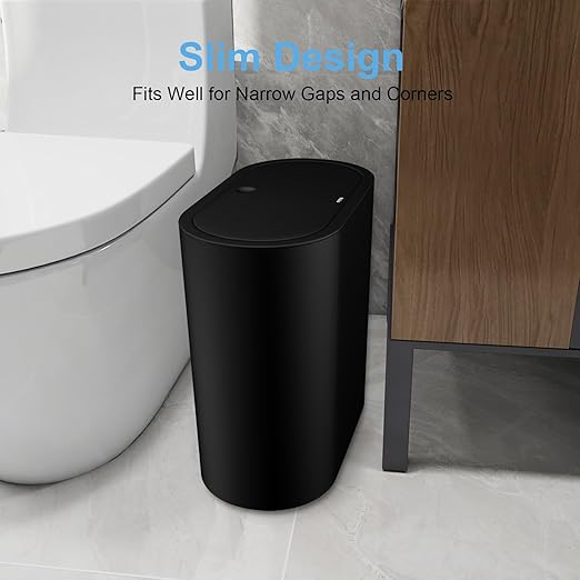 Naisu 3 Pack 15 Liter Rectangular Bathroom Trash Can with Lid, 4 Gallon Slim Plastic Trash Bin, Trash Can Waste Bins for Bedroom, Bathroom, Office, Kitchen, Powder Room