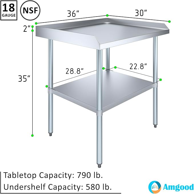 AmGood Commercial Work Table with Backsplash and Sidesplashes | Height: 35" | Stainless Steel Prep Table for Kitchen, Restaurant, Garage, Laundry | NSF (36" Long x 30" Deep)