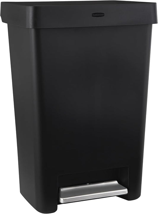 Rubbermaid Step-On Kitchen Trash Can with Lid, 12.4 Gallon, Black, Garbage Container for Home/Kitchen/Apartment/Garage