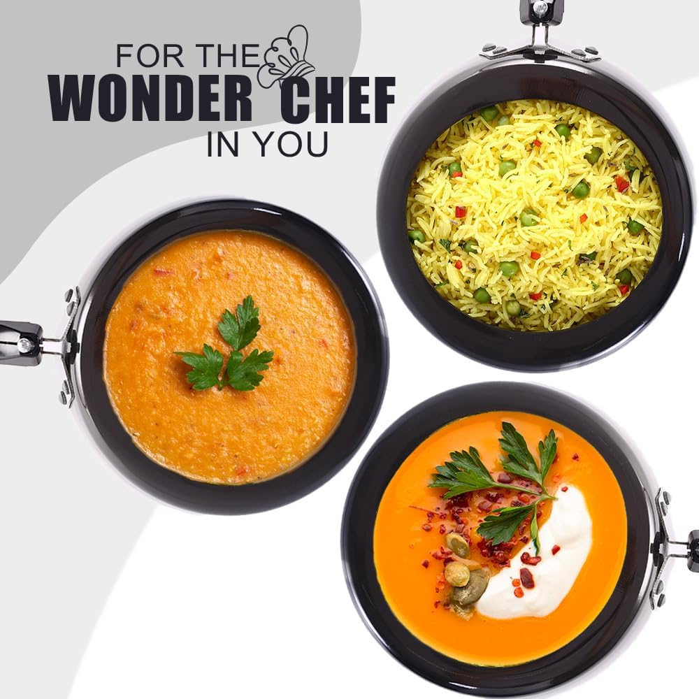 Wonderchef Taurus Hard Anodized Inner Lid Pressure cooker, 3 liter, Cool Touch Handles for Durability, Induction Friendly, 5 year warranty, ISI Certified3 LitresBlack