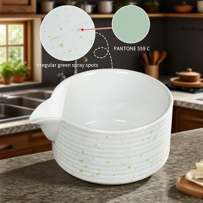 7pc Japanese Tea Set Includes Ceramic Bowl, White Matcha Whisk Set with Green Dot, Matcha Whisk and Holder, Stainless Sifter & Bamboo Scoop, Towel, Matcha Starter Kit for matcha Lovers