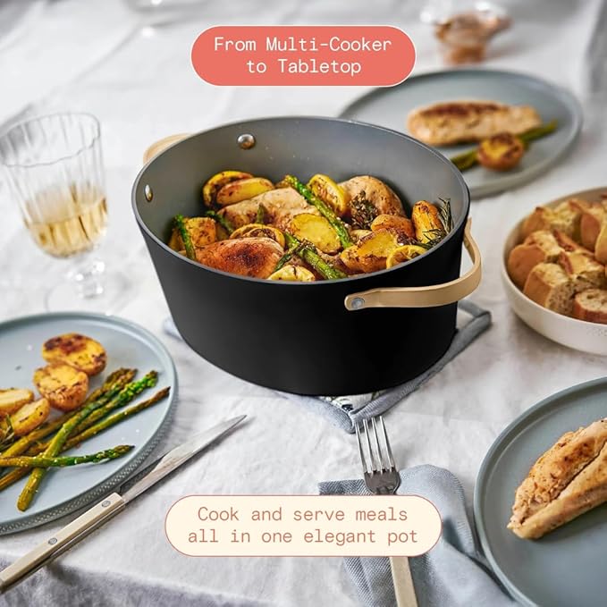Beautiful 10-in-1 Electric Multi-Cooker by Drew Barrymore, 6-quart, digital display, 10 cooking functions, non-stick pot, easy one-touch control (Black Sesame)