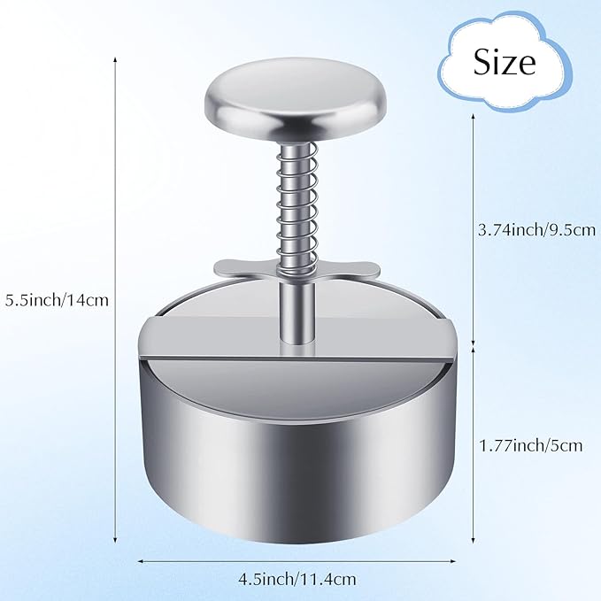 Owfeel Burger Meat Press, 304 Stainless Steel 4.5inch Adjustable Hamburger Patty Maker, Non-Stick Hamburger Press for Kitchen BBQ Grill