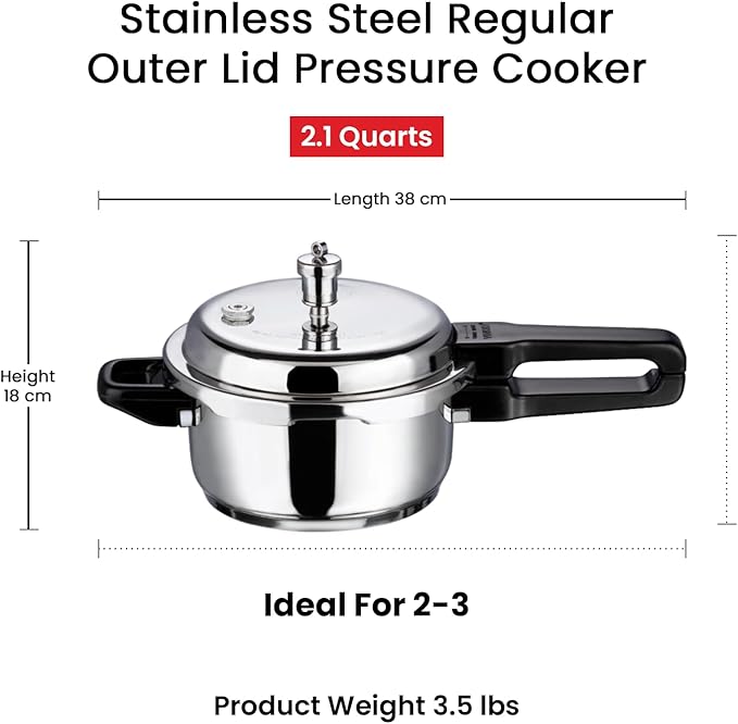 Vinod V-2L Stainless Steel Sandwich Bottom Pressure Cooker, 2-Liter,Silver,Medium