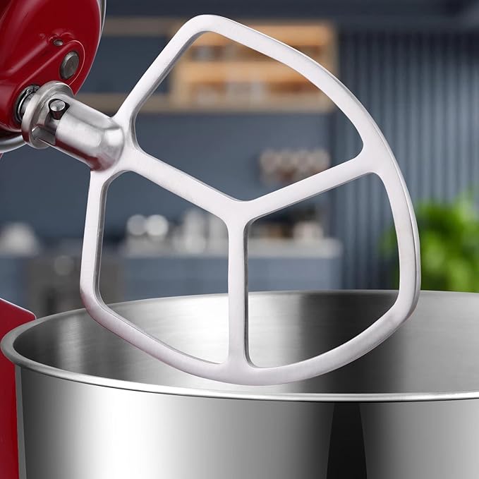 Stainless Steel Flat Beater for Kitchenaid Stand Mixers 5 Quart Lift and 6 Quart, Paddle Attachment Compatible with KitchenAid, Dishwasher Safe