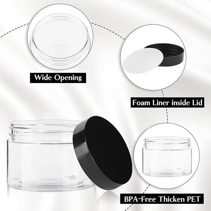TUZAZO 48 Pack 1 Oz Small Plastic Container Jars with Lids and Labels BPA Free, Empty Round Clear Cosmetic Containers Plastic Slime Jars for Lotion, Cream, Ointments, Samples, Travel Storage (48)