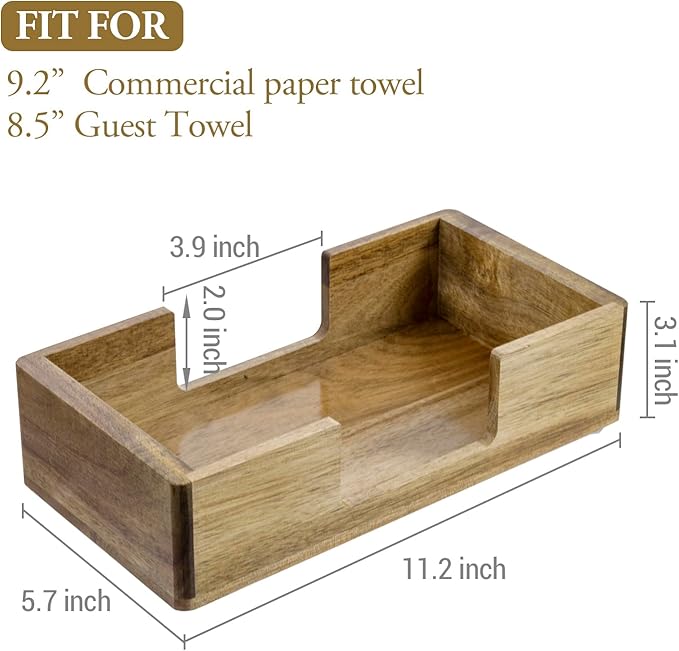 MyGift Modern Metal Wire Bathroom Paper Hand Towel Holder in Brass Tone Finish, Guest Bathroom Countertop Vanity Disposable Folded Trifold, C-fold, (Acacia Wood)