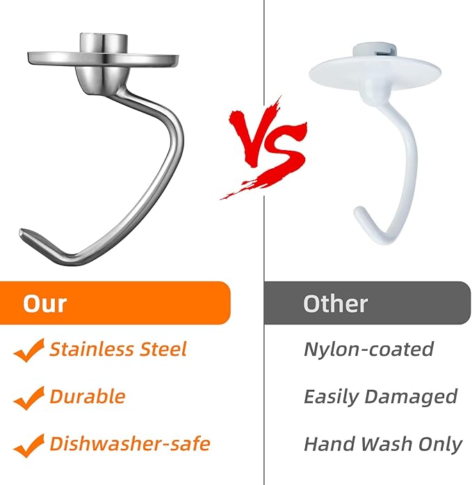 Gdrtwwh Stainless Steel Dough Hook Attachment for KitchenAid 4.5-5 Quart Tilt-Head Stand Mixer,Replacement Parts Bread Hook, Dishwasher Safe(Replace K45DH)