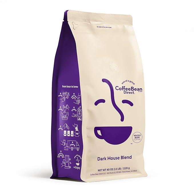 Coffee Bean Direct Dark House Blend, Whole Bean Coffee, Dark Roast, 2.5 Pound Bag (Pack of 1)