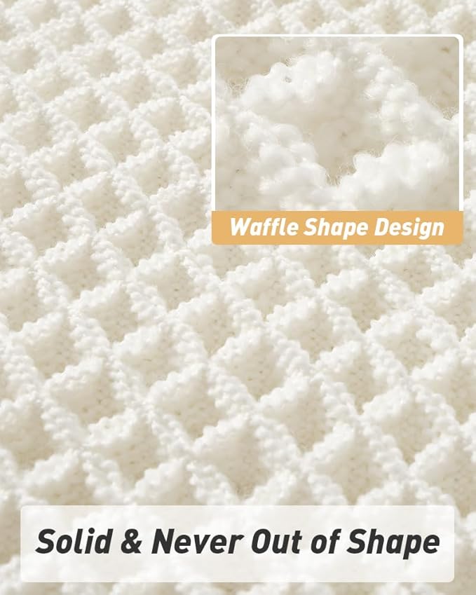 AMOAMI Upgraded Waffle Runner Rug Super Absorbent Non Slip Bath Mats for Bathroom Machine Washable Bathroom Runner Rug with Tassels, Ideal for Hallway Bedroom Laundry Room, 17" x 72", White
