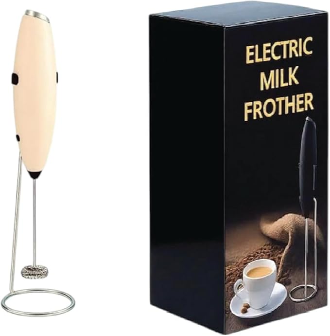 Milk Frother Wand - Powerful Electric Hand Whisk and Mini Blender for Coffee, Matcha and Protein Shakes - Includes 2 AA Batteries - Durable, Easy to Clean and Fast Frother (Cream)