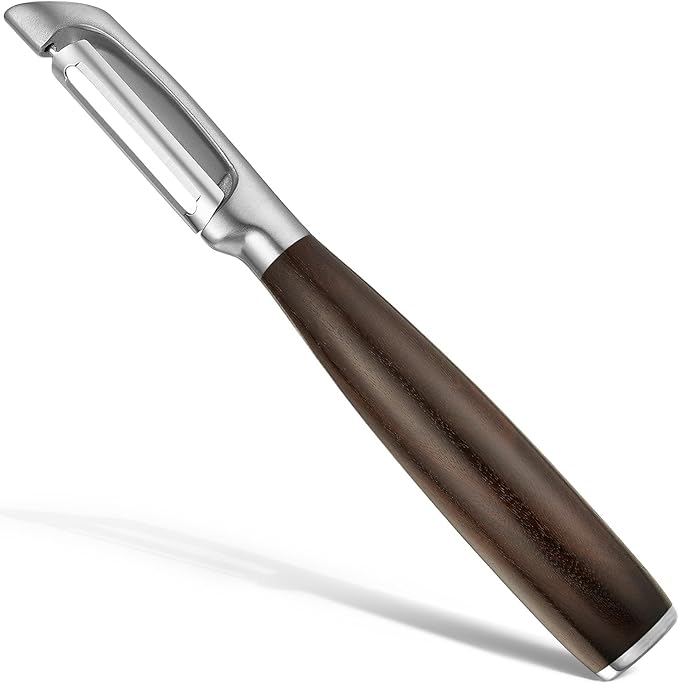 Premium I Type 304 Stainless Steel Multifunctional Kitchen Peeler Real Wood Handle Ultra Sharp Blade Vegetable Potato Apple(Carbonized Wood)