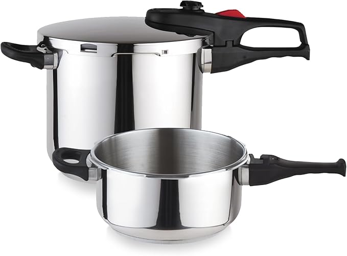 Magefesa Practika Plus Stainless Steel Pressure Cooker Set, 4.2 & 6.3 Quart, Works on All Stovetops, Induction-Compatible, Encapsulated Diffuser Bottom, 5 Safety Systems