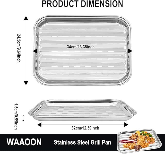 Grill Topper Pans for Gas Stove Top, 13"x9"Stainless Steel Grill Tray for Outdoor Grill, BBQ Grill Accessories for Barbecue Grills Outdoor Cooking, Prevents Food from Falling into Grill Rack