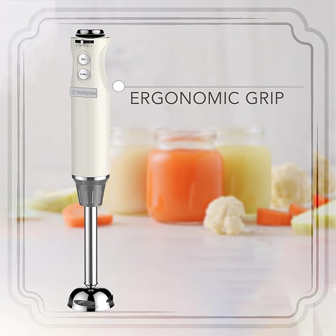 Westinghouse Hand Blender - 5-Speed Immersion Blender with Turbo Function, Stainless Steel Blades & Rod, 500W Power, Detachable Easy Clean Design, Best for Smoothies & Soups - Retro Appliance, White