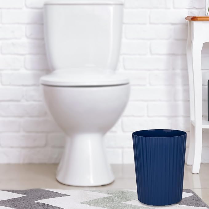 JiatuA Small Trash Can Plastic Wastebasket Round Garbage Container Bin for Bathroom, Kitchen, Bedroom, Home Office, College Dorm, Navy Blue
