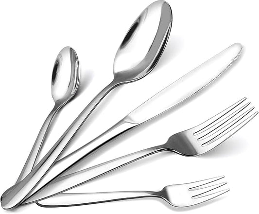 30-Piece Stainless Steel Flatware Set, Service for 6, Durable 18/0 Silverware with Ergonomic Design, Dishwasher Safe Tableware in Simple Style