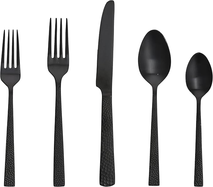 Fortessa Nomad Stainless Steel Flatware, Brushed Matte Black, 20 Piece Place Setting, Service for 4