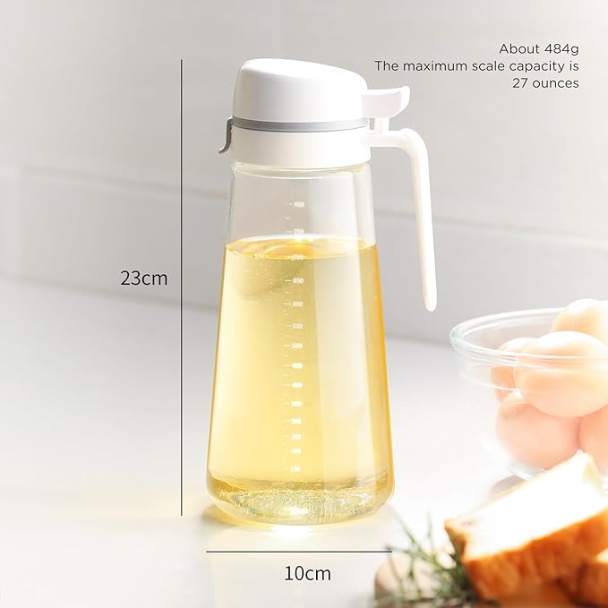 Auto Flip Glass Olive Oil Dispenser Bottle With Scale - Clear 29oz Kitchen Cruet Set of 2