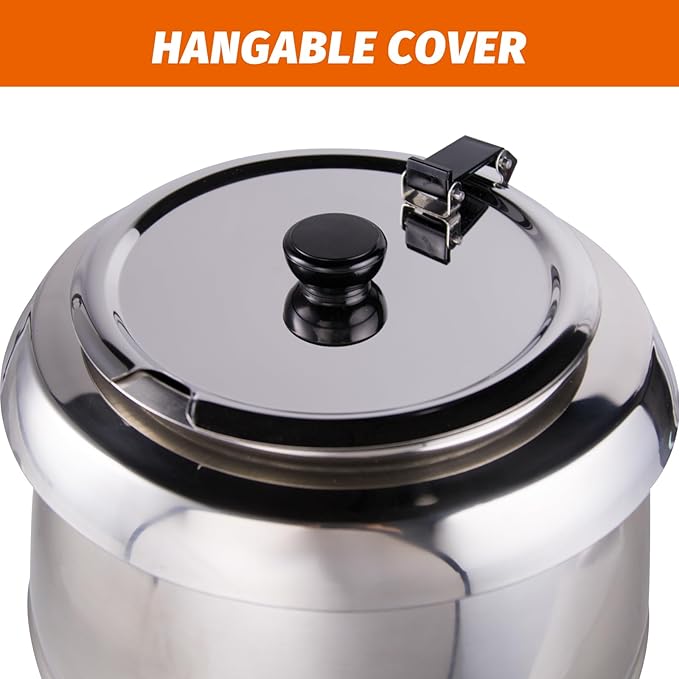 10.5Qt Soup Warmers Commercial Soup Kettle Warmer with Hinged Lid and Detachable Stainless Steel Pot, Food Warmer for Parties, Buffet - Silver