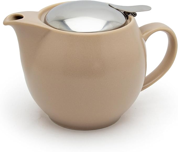 Zero Japan Bee House Round Teapot - Ceramic Teapot with Removable Lid & Stainless Steel Infuser for Loose Tea - Small Tea Pot for One - Silky Beige (15 oz)