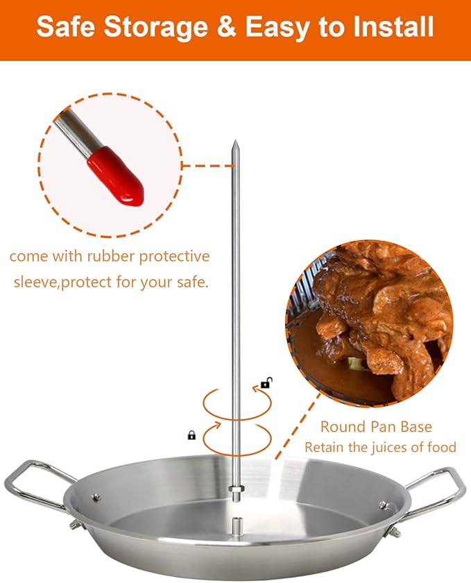 BBQ Vertical Skewer Pan Gyro Spit Shawarma Stand for oven, Al Pastor Skewer for Grill, El Pastor Hack for Tacos Al Pastor Chicken, Brazilian, Stainless Steel, with 8",10" stick