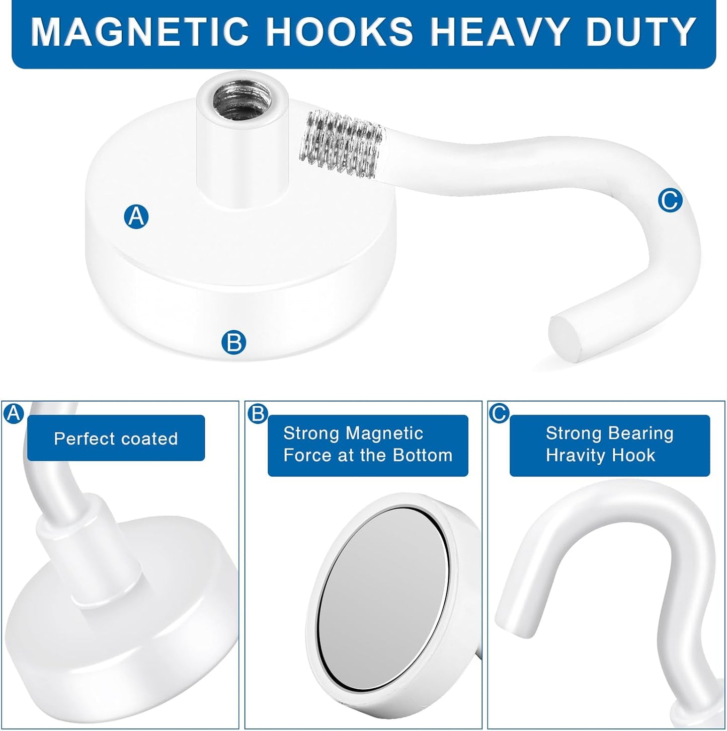 LOVIMAG Cruise Ship Essentials, 110Lbs Cruise Door Magnets, White Cruise Magnetic Hooks, Magnetic Hooks Heavy Duty for Hanging Celling, Grill, Refrigerator Kitchen-6 Pack