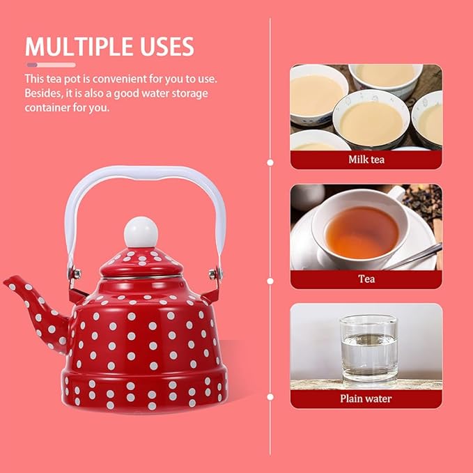 Hemoton Vintage Red Enamel Tea Kettle - 1.8L Stovetop Whistling Kettle for Brewing Tea and Coffee Ideal for Home and Holiday Gatherings