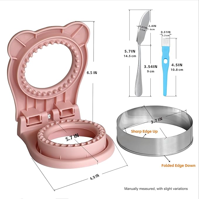 Sandwich Cutter and Sealer - 3.7" Circle & Square Pocket Sandwich Maker, Intuitive & Easy-to-Use for Boys &Girls, Perfect for Breakfast & Lunchboxes (Light Pink, Round)