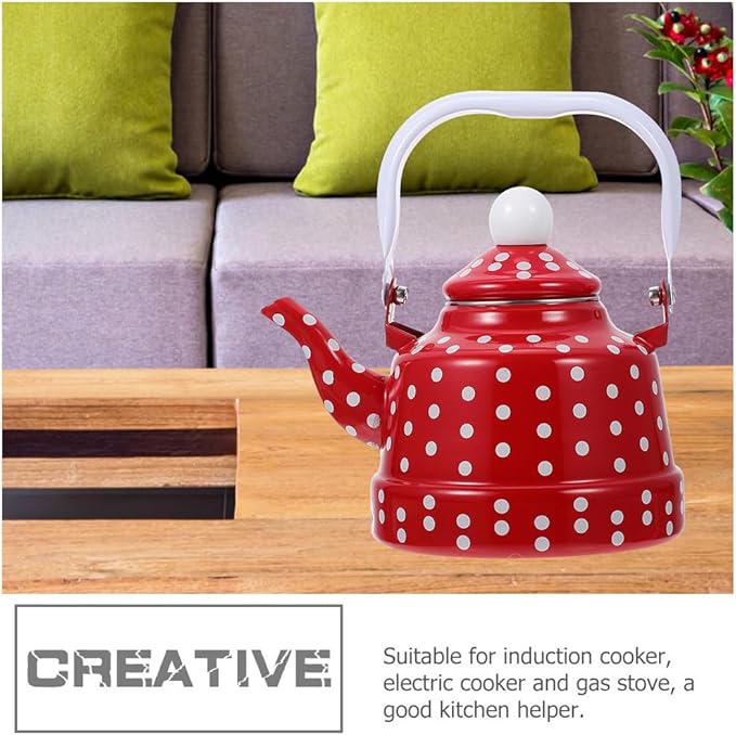 Hemoton Vintage Red Enamel Tea Kettle - 1.8L Stovetop Whistling Kettle for Brewing Tea and Coffee Ideal for Home and Holiday Gatherings