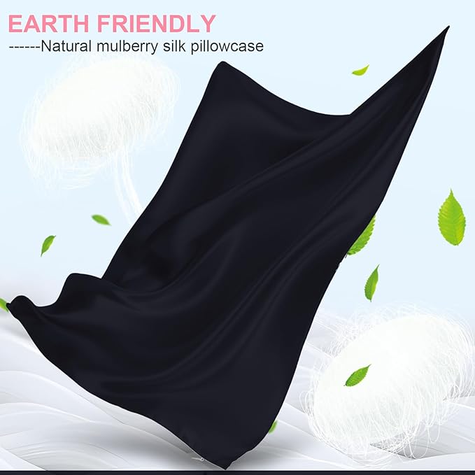 Mulberry Silk Pillow Cases Standard Size with Hidden Zipper, Ultra Smooth and Soft Breathable Cooling Silk Satin Pillowcase for Hair and Skin, Gifts for Women Men (Navy Blue, 20x26 Inches, 1 Pack)