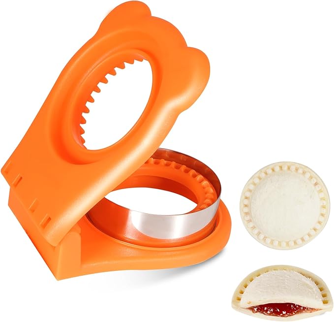 Leak-Proof & BPA-FreeSandwich Cutter and Sealer for PB&J, Round Crustless Kitchen Tool, Kids Lunch Snacks Maker for Biscuit & Cookie Dough, Orange
