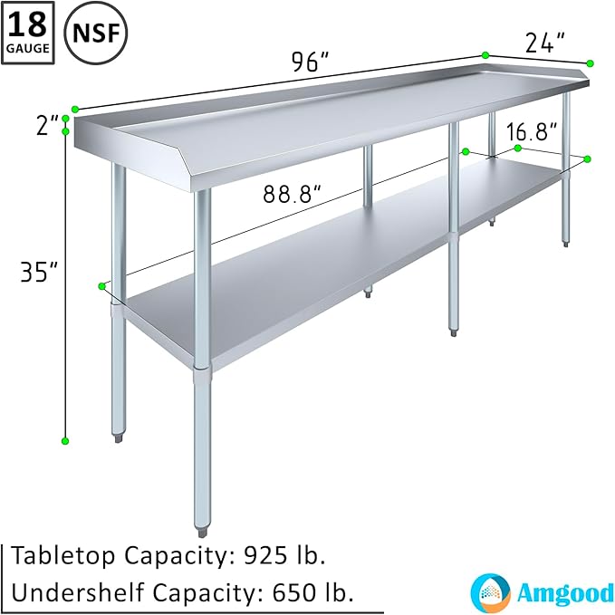 AmGood Commercial Work Table with Backsplash and Sidesplashes | Height: 35" | Stainless Steel Prep Table for Kitchen, Restaurant, Garage, Laundry | NSF (96" Long x 24" Deep)