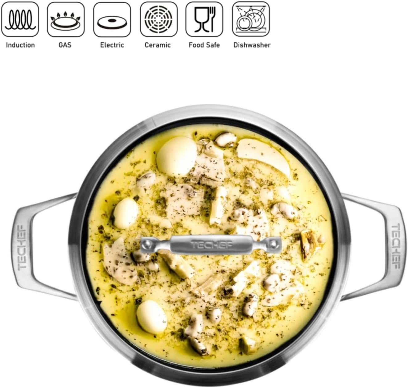 TECHEF - Onyx Collection - 5-quart Soup Pot with Glass Lid, coated with New Teflon Platinum Non-Stick Coating (PFOA Free) (5-quart)