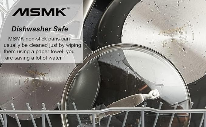 MsMk Non Stick Pans Set 7-Piece, 8, 10, 12 Inch Frying Pans and 12 Inch Induction Wok with Tempered Glass Lids, PRO Heat Distribution, Stay-Cool Handles, Oven Safe 700℉, Compatible with All Cooktops
