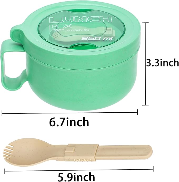 Microwave Ramen Bowl with Lid and Handle for Dorm Essentials,Microwave Soup Mugs Set of 2 for Soup and Instant Noodles,Oatmeal, Gumbo, Salad, BPA Free (Green Green)