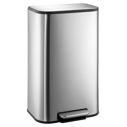 8 gal Kitchen Trash Can, 30 L Stainless Steel Garbage Can with Soft-Close Lid, Rectangular Waste Bin with Inner Bucket for Home Office Living Room