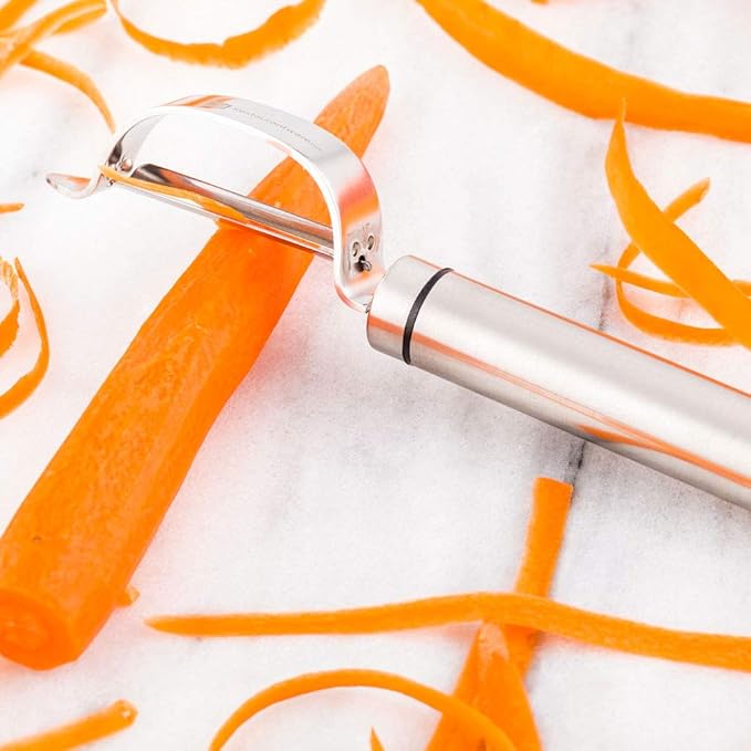 Restaurantware Met Lux 7.5 Inch Vegetable Skin Peeler 1 Double-Sided Carrot Peeler - Non-Slip Grip Hanging Loop Stainless Steel Potato Peeler Dishwasher-Safe For Apples And Cucumbers