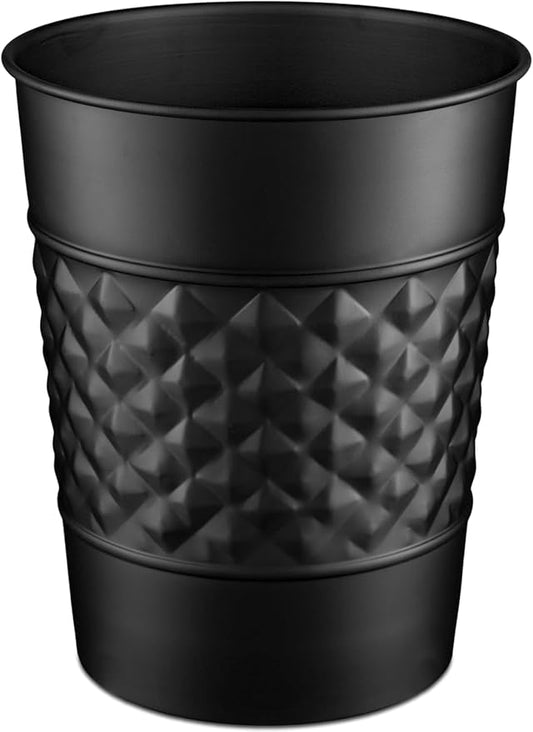 Monarch Abode Black Handcrafted Geometric Embossed Metal Wastebasket for Home Office, Decorative Waste Basket, Modern Bathroom Garbage Can, Durable & Decorative Trash Bin, Black Bathroom Trash Can