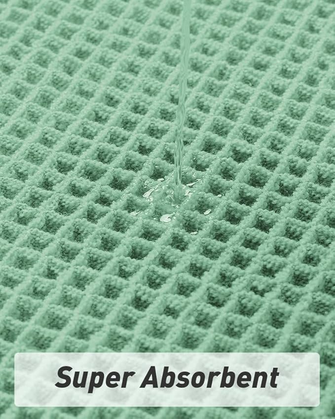 AMOAMI Upgraded Waffle Runner Rug Super Absorbent Non Slip Bath Mats for Bathroom Machine Washable Bathroom Runner Rug with Tassels, Ideal for Hallway Bedroom Laundry Room, 2'x 5'(24" x 60"), Sage