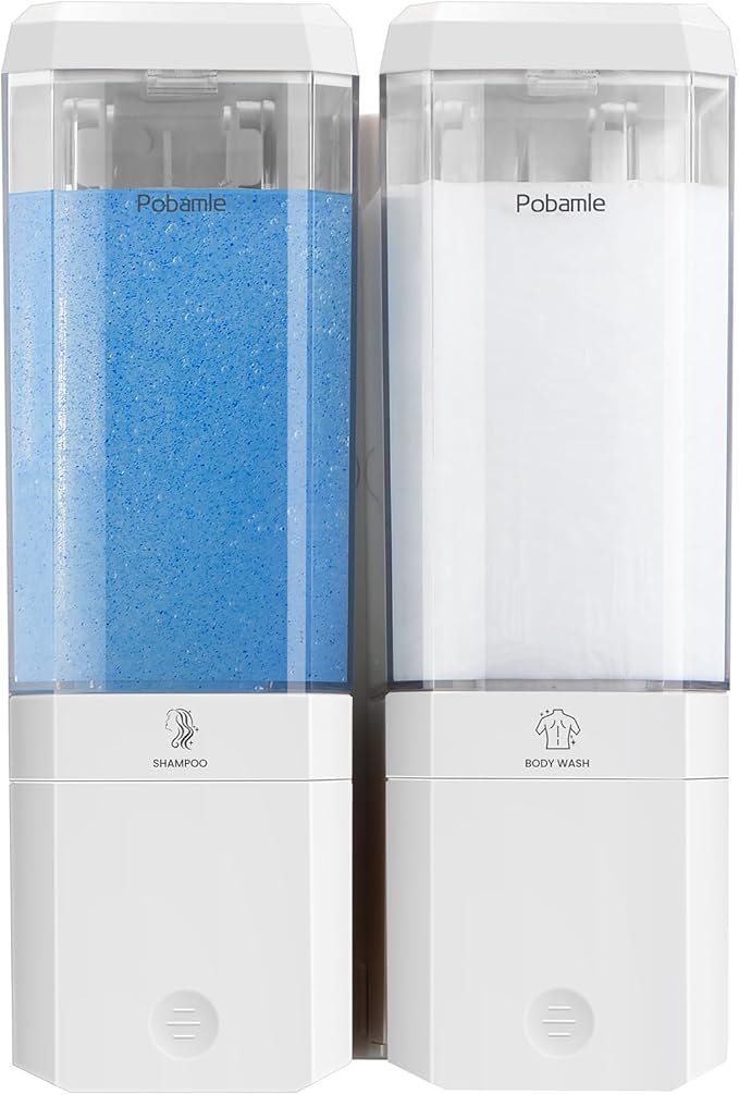 Shampoo and Conditioner Dispenser Wall Mounted, Shower Soap Dispenser No Drill Upadate Easy Slot Install, Shampoo Dispenser for Shower Bathroom Large Capacity 500ml * 2 Chamber Holder White