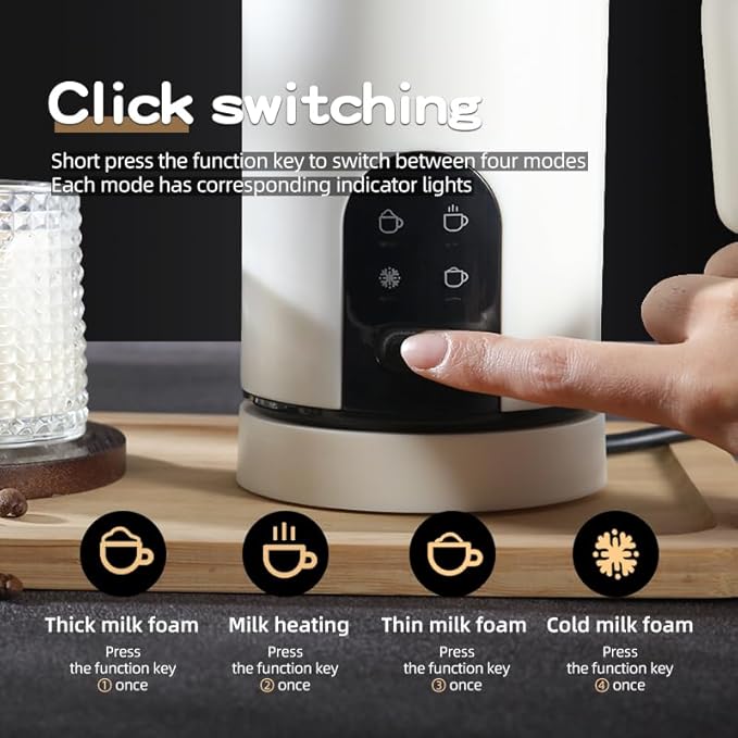 Milk Frother, 4-in-1 Milk Frother and Steamer, 13.5oz/400ml Automatic Hot and Cold Foam Maker and Milk Warmer, Electric Frother for Coffee, Latte, Cappuccino, Macchiato, Matcha(Black)