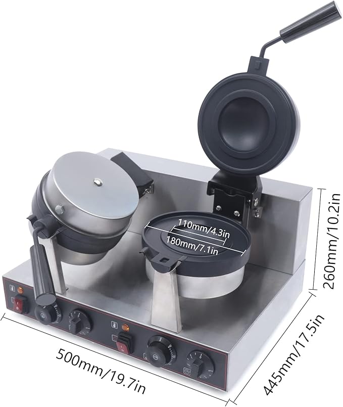 Burger Waffle Maker,Commercial Electric Dual Head Burger Panini Maker Machine,Non Stick Waffle Press Machine with Time & Temp Control Stainless Steel Material for Home Kitchens Breakfast Shops Schools