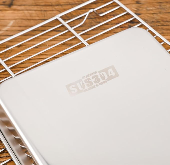 Small Cookie Baking Sheet Pans Stainless Steel 304 Little Serving Tray 10.4 x8.1 x1.1Inch (Diagonal 12.3) Reheat Food Small Items No Rust Dishwasher Safe for 2 Person 2 Pack
