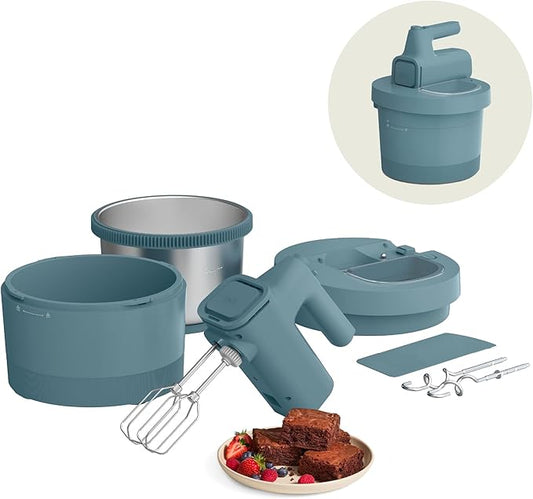 bella 3.5 Qt Hand & Stand Mixer, 2 in 1 Electric Mixer with Bowl, Dough Hook, Whisk & Egg Beater, Multifunctional Handheld Blender & Mixer for Baking, 200 Watt, Surf